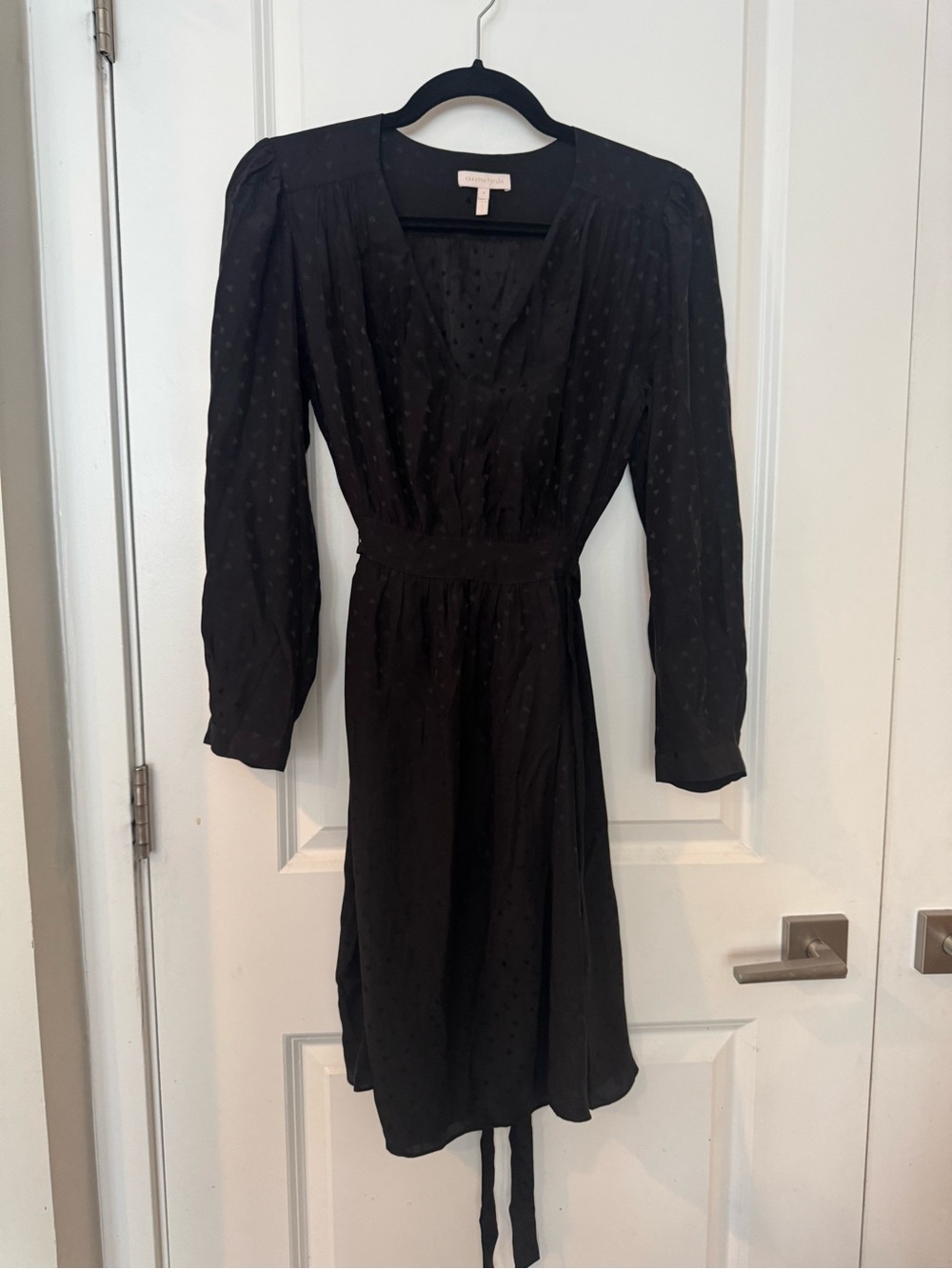 Rebecca Taylor Women's Black Silk V-Neck Long Sleeve Dress
